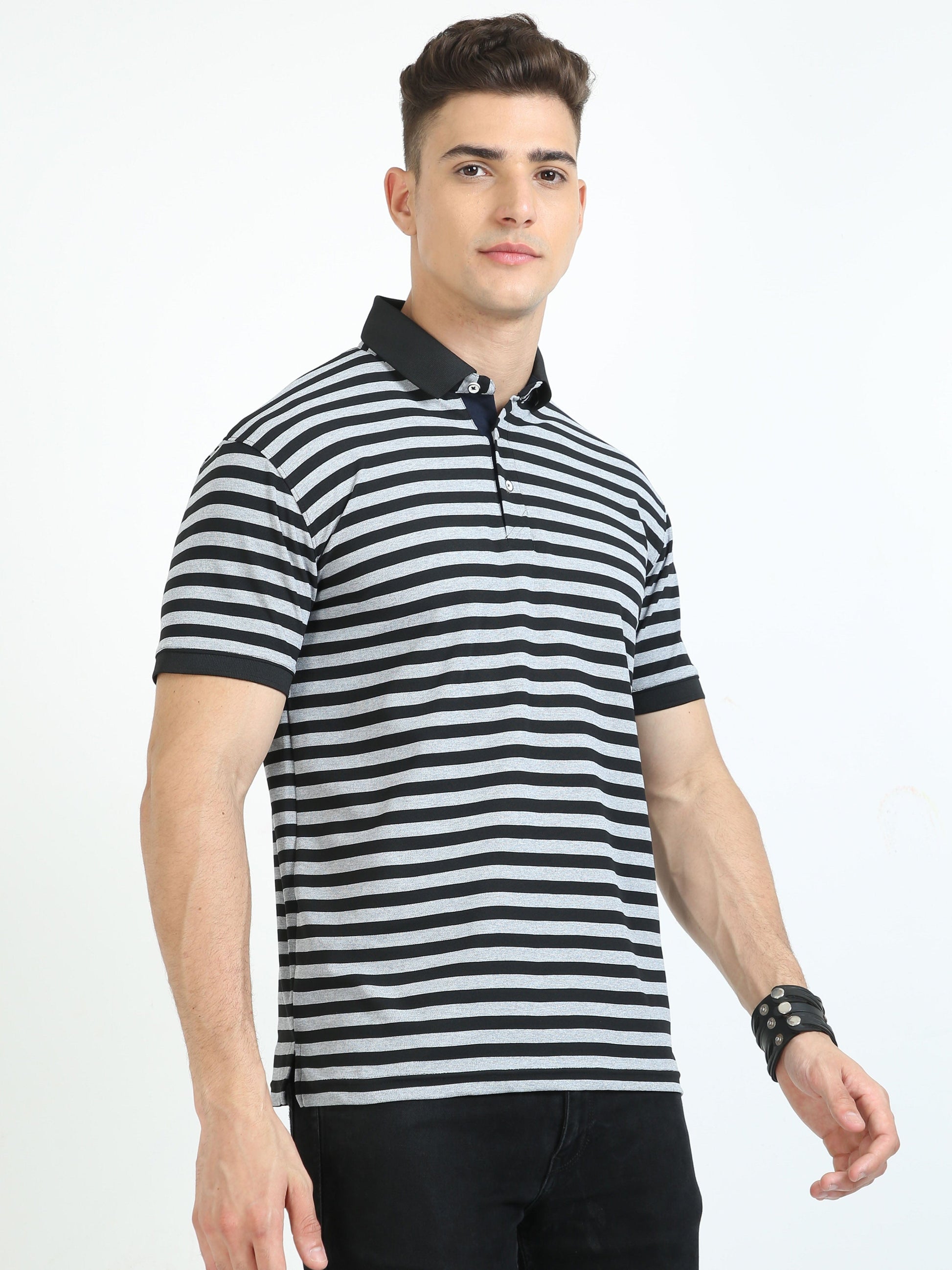 Black & Grey Stripe Men's Polo T-shirt
