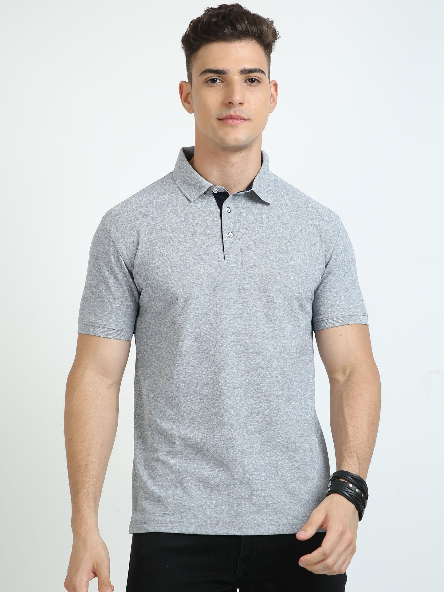 Grey Melange Men's Polo T-shirt