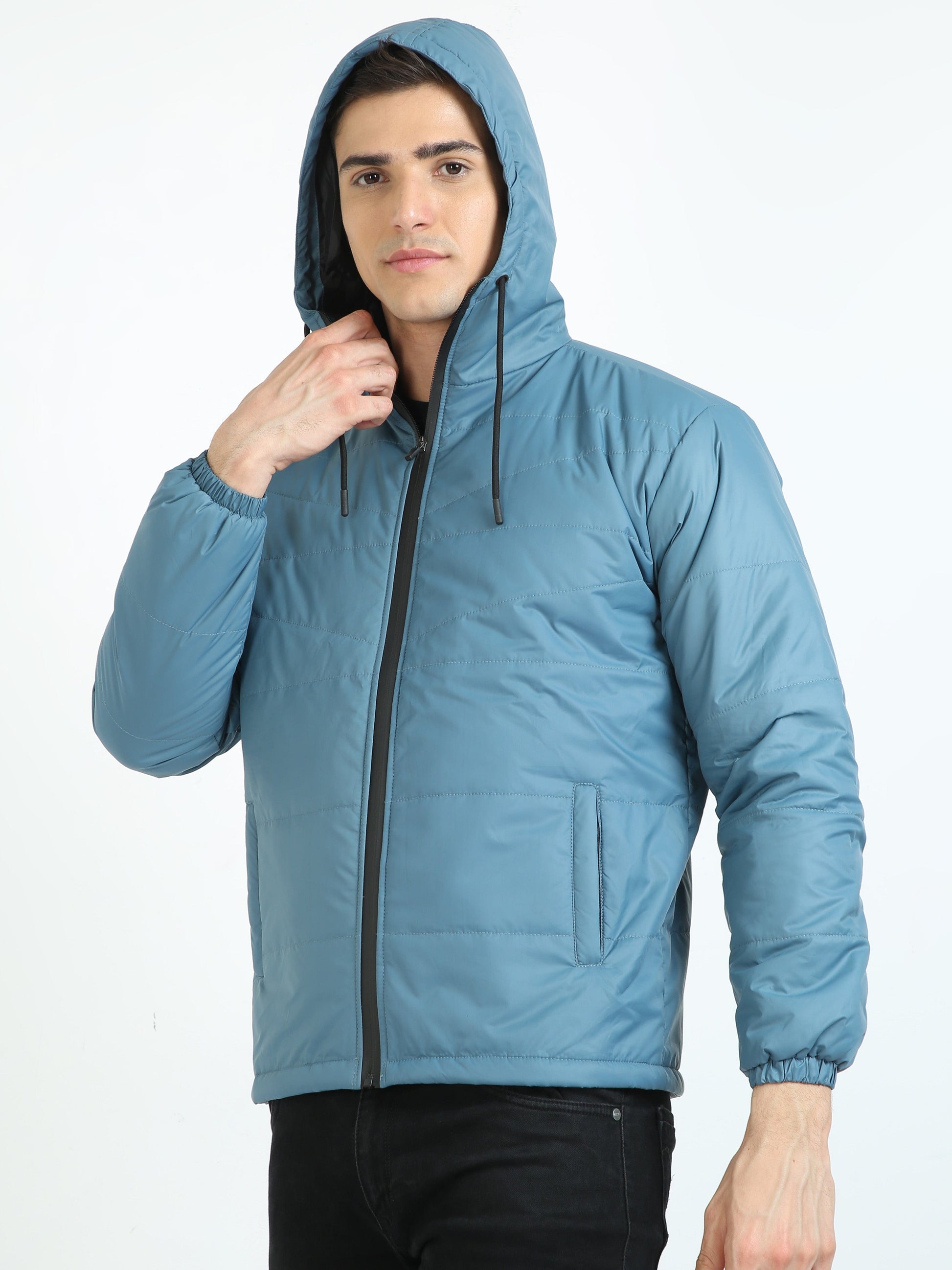Air Force Blue Bomber With Hood Jacket
