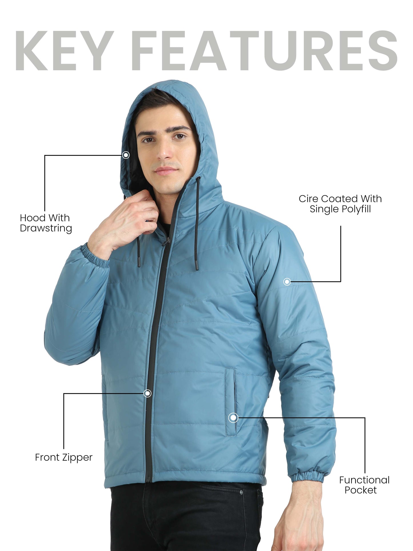 Men Air Force Blue Bomber Jacket with Hood