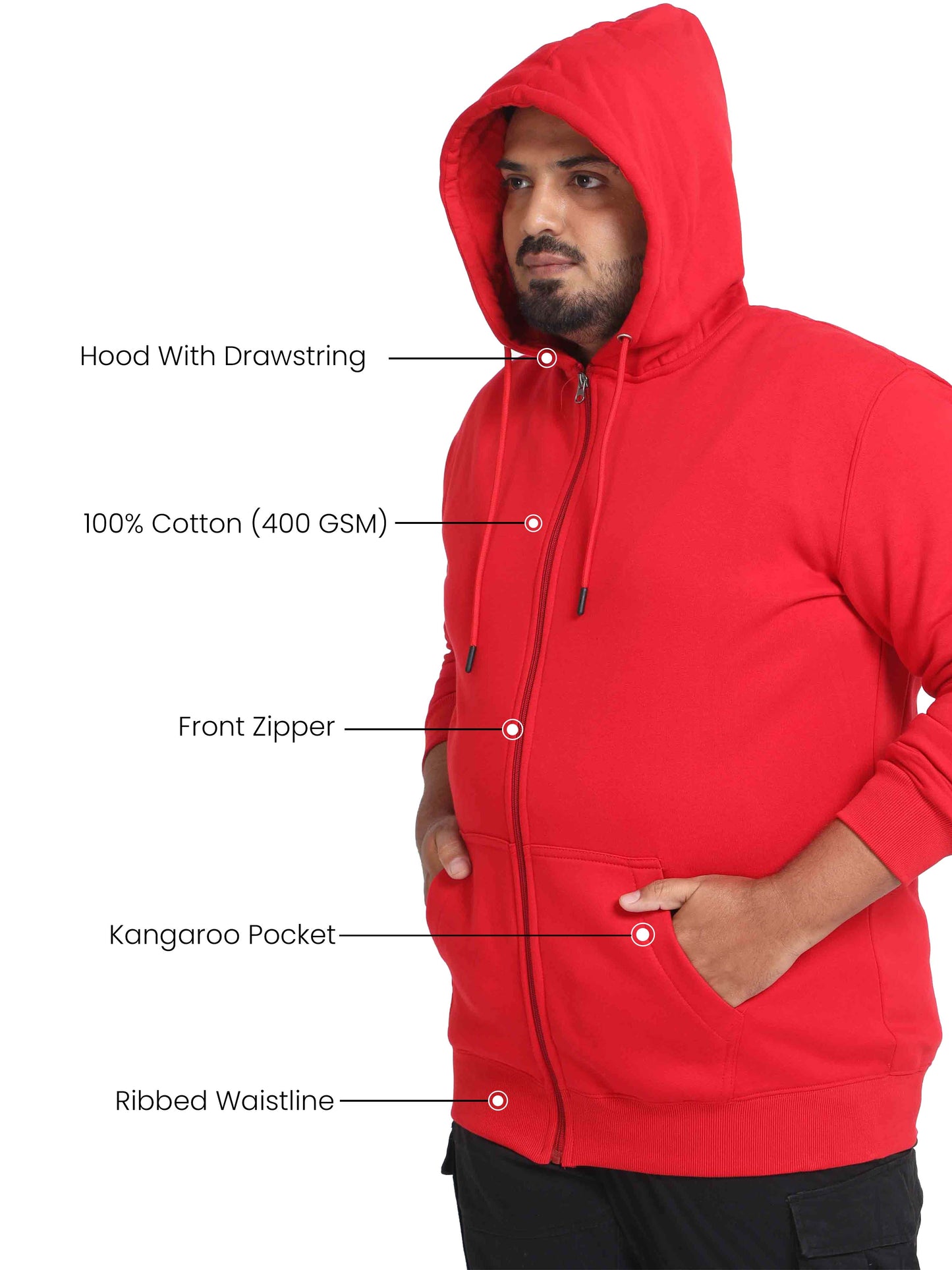 Plus Size Red Zipper Hoodie