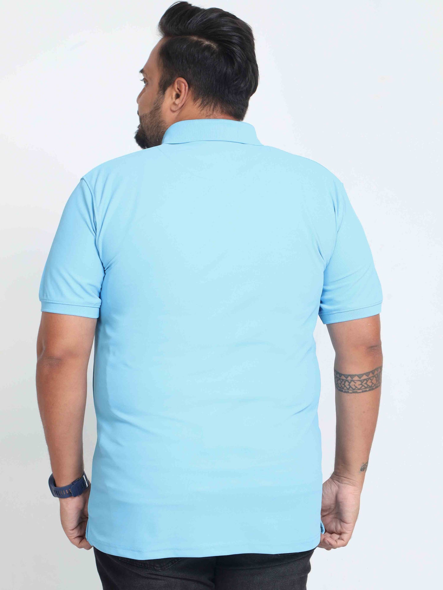 Plus Size Sky Blue Men's Polo T-shirt