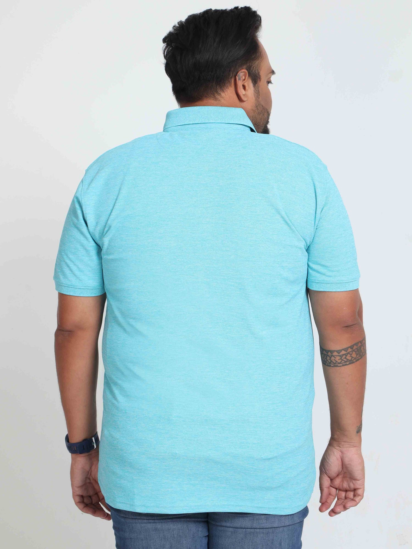 Plus Size Blue Lagoon Melange Men's Polo T-shirt