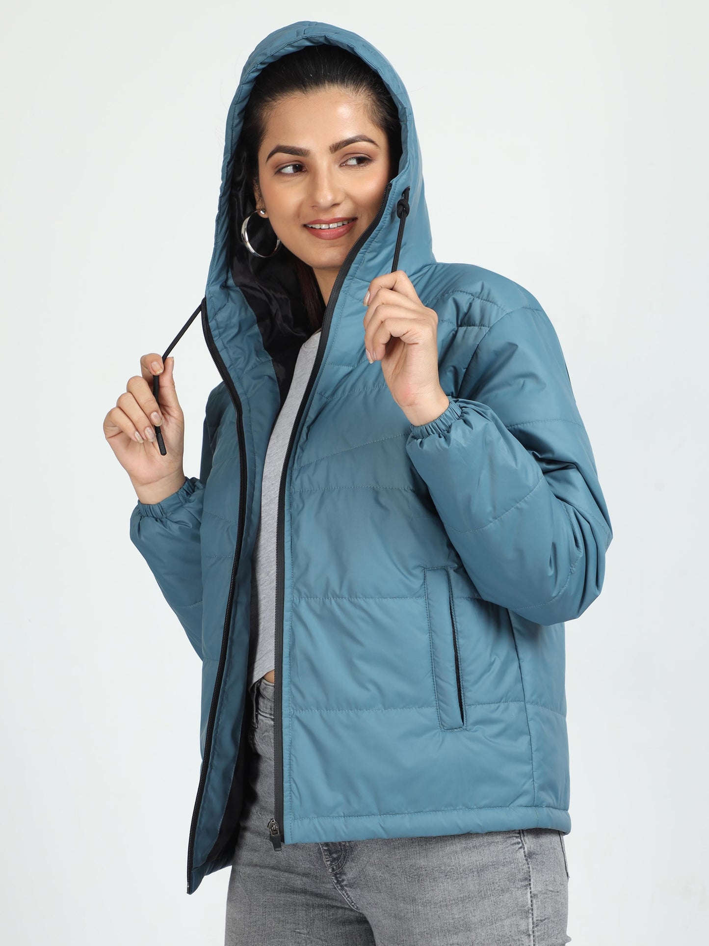 Women Air Force Blue Bomber Jacket with Hood